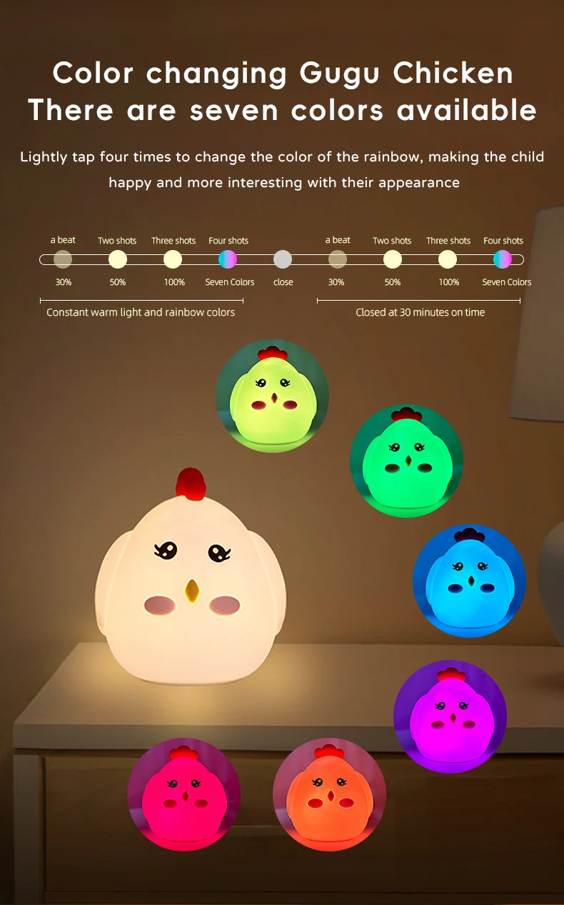 Cute Gugu Chicken Colorful Creative Small Night Light